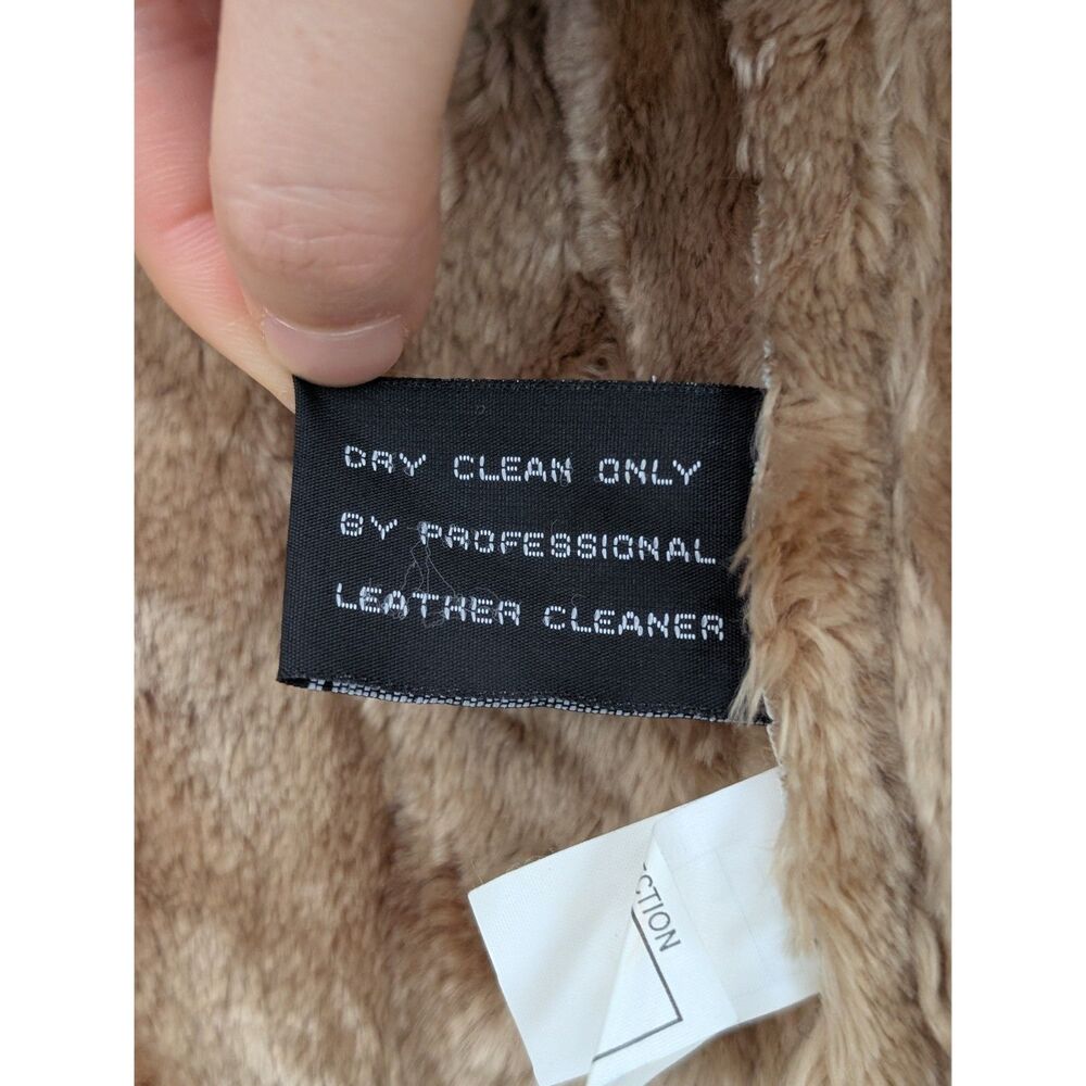 Vintage Real Leather Fur Trim Tan Penny Lane Longline Coat Jacket Sz S XOXO - Picture 13 of 16